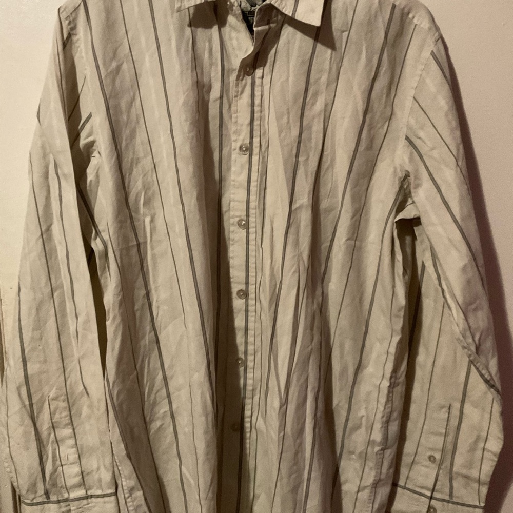 Anchor Blue men’s cream Striped business causal dress Shirt size XL